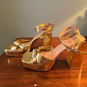 Gold Faux Snakeskin Platform Sandals